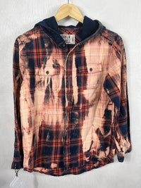 Vintage Red, Navy and Peach Flannel Hoodie Size Small