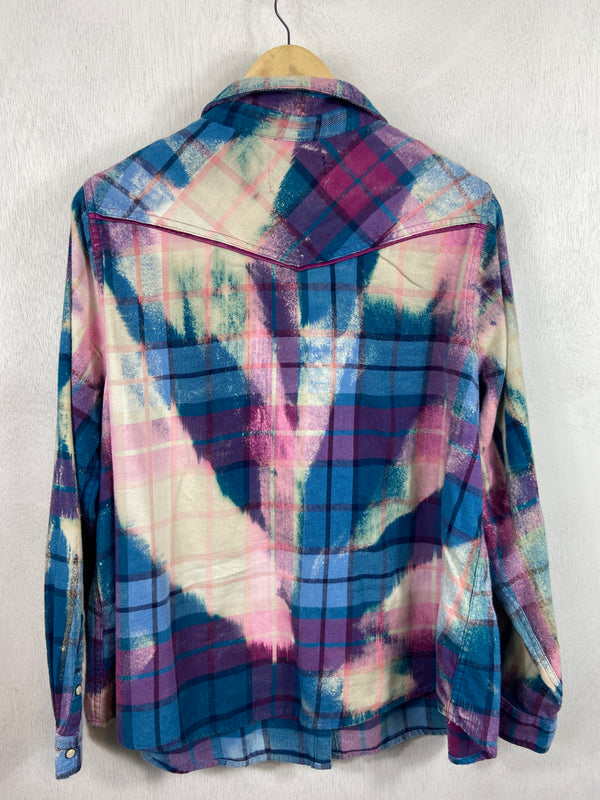 Vintage Western Style Turquoise, Purple and White Flannel Size Small