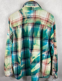 Vintage Turquoise Peach and Light Green Flannel Size XL