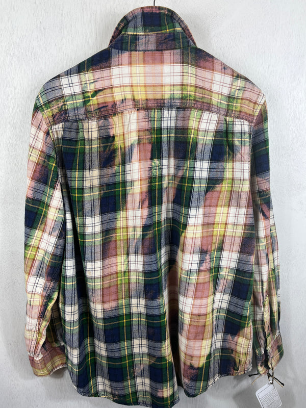 Vintage Green, Lavender, Yellow and White Flannel Size Large