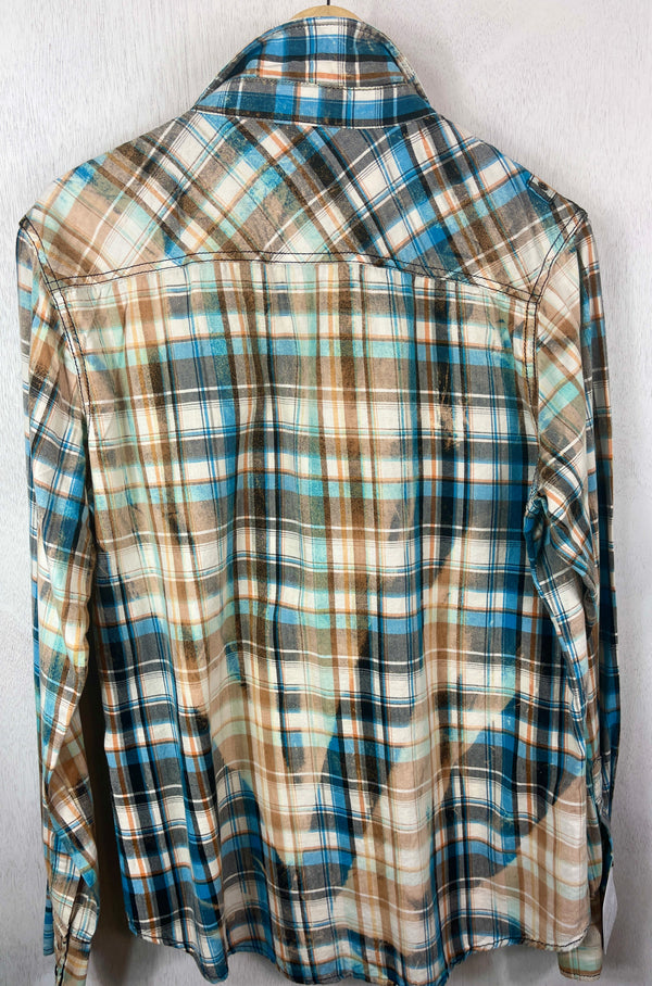 Vintage Western Style Turquoise, Gold and White Lightweight Cotton Size Medium