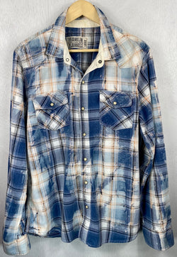 Vintage Western Style Blue and White Flannel Size Large