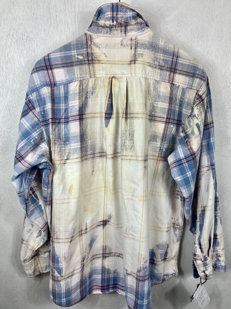 Vintage Light Blue, Pale Yellow, Red and White Flannel Size XL