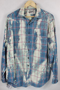 Vintage Grunge Teal, Cream and Red Flannel Size Large