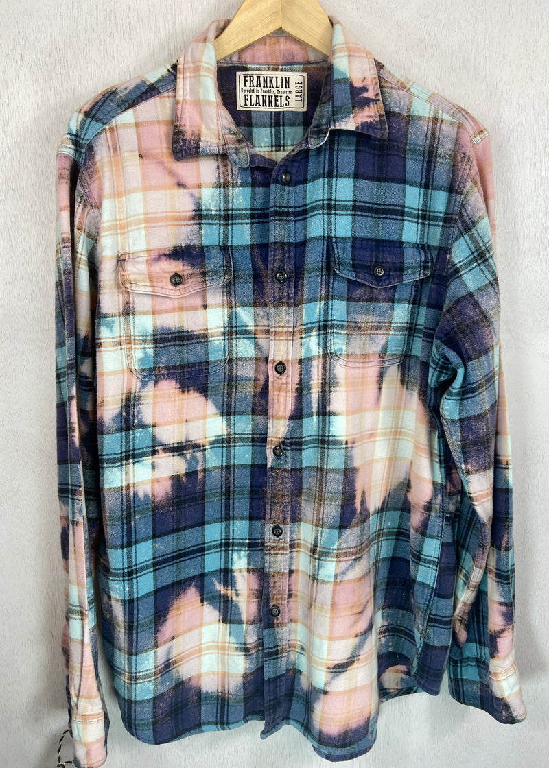 Vintage Turquoise, Navy Blue, Pink and White Flannel Size Large