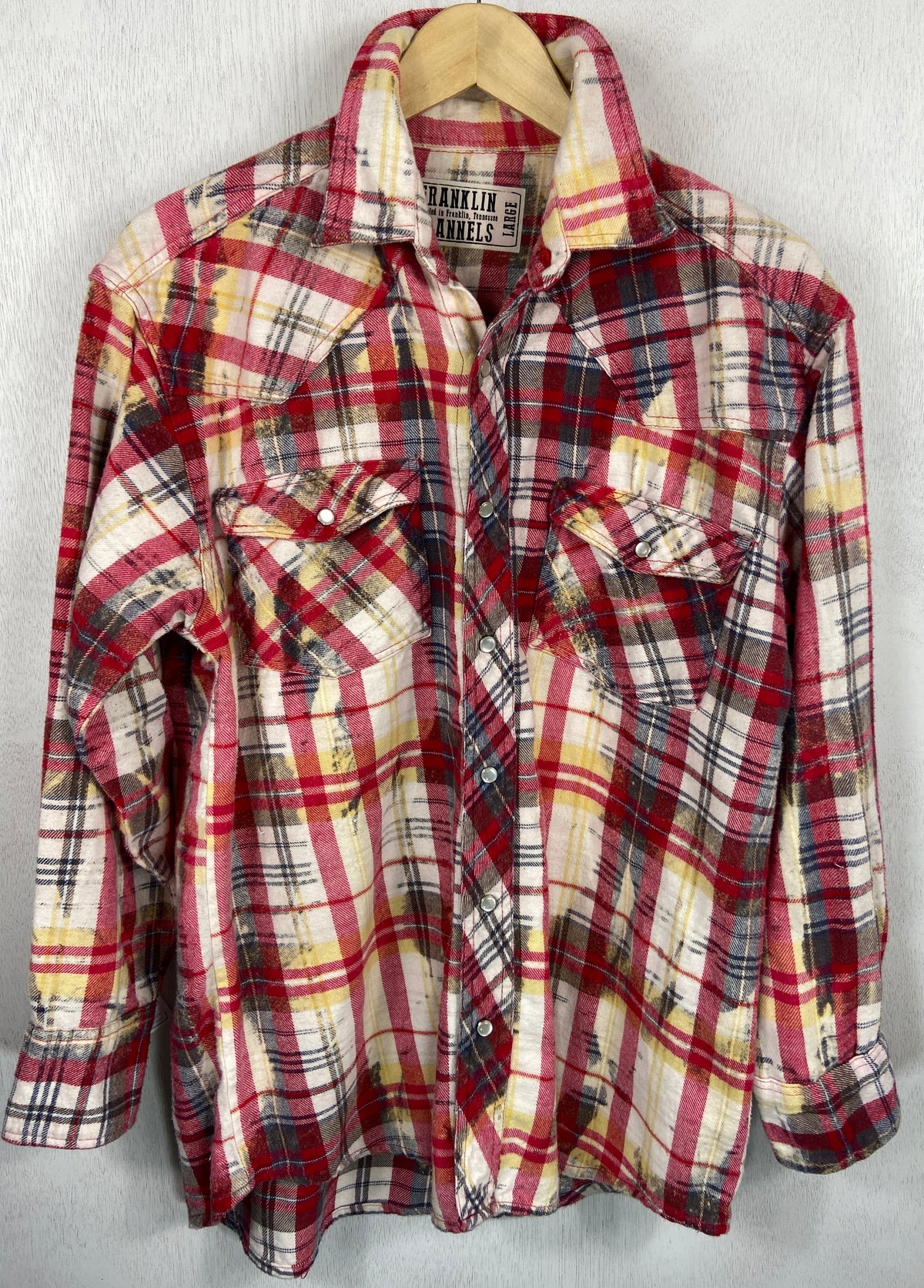 Vintage Western Style Red, Grey, White and Yellow Flannel Size Large