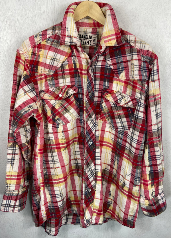 Vintage Western Style Red, Grey, White and Yellow Flannel Size Large