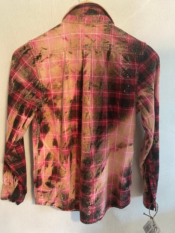 Vintage Red, Pink and Black Flannel Size Youth Medium