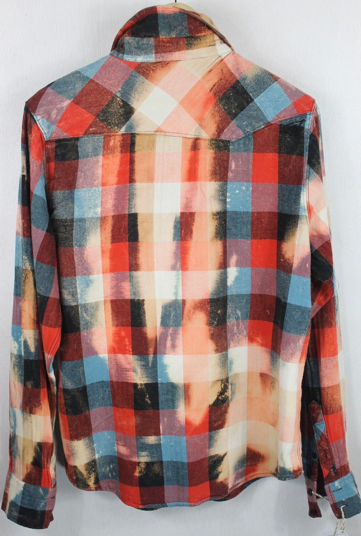 Vintage Turquoise, Orange and Cream Flannel Size Small