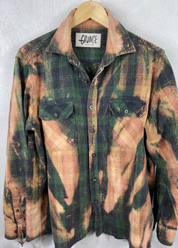 Vintage Grunge Dark Green and Rust Flannel Size Medium