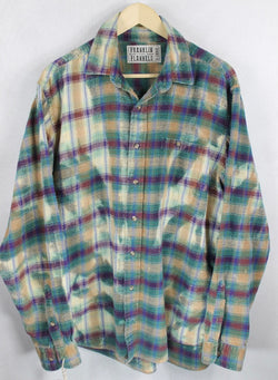 Vintage Light and Dark Green, Burgundy and Pale Yellow Flannel Size XL