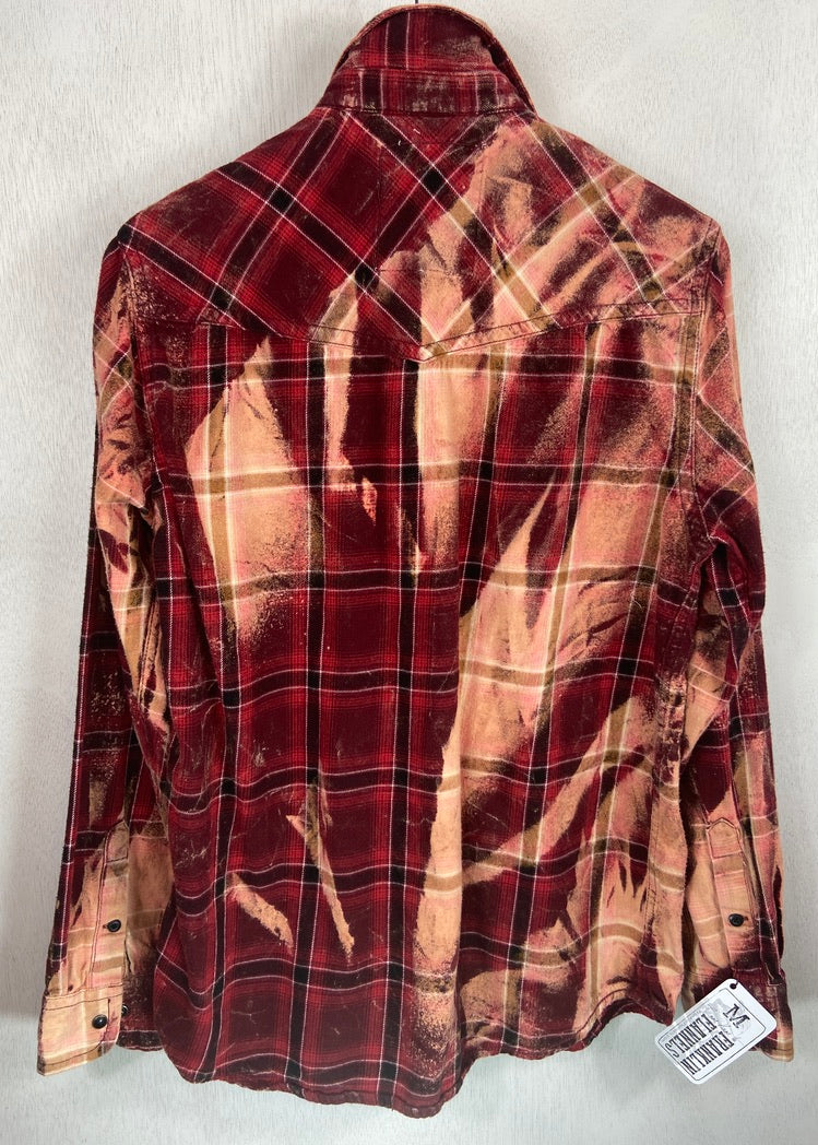 Vintage Western Style Red, Black and Peach Flannel Size Medium