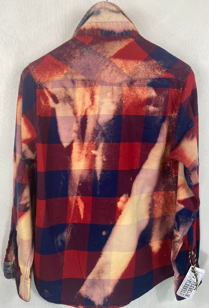 Vintage Western Style Red, Royal Blue and Cream Flannel Size Small