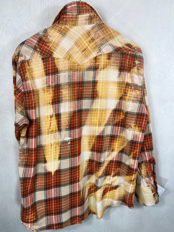 Vintage Western Style Orange, Cream and Light Yellow Flannel Size Large