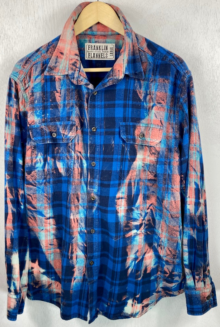 Vintage Royal Blue, Rust and Turquoise Flannel Size Large