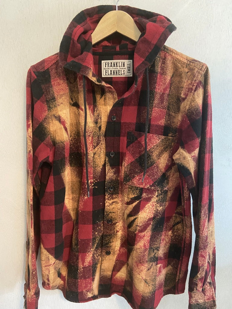 Vintage Red, Black and Rust Flannel Hoodie Size Small