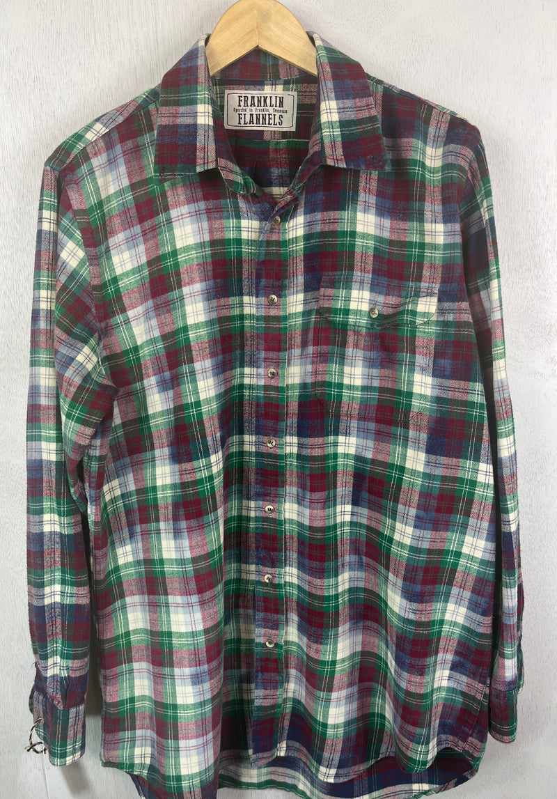 Vintage Retro Plum, Green, Blue and White Flannel Size Large Tall