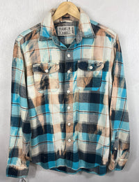 Vintage Turquoise, Navy, White and Peach Flannel Size Medium