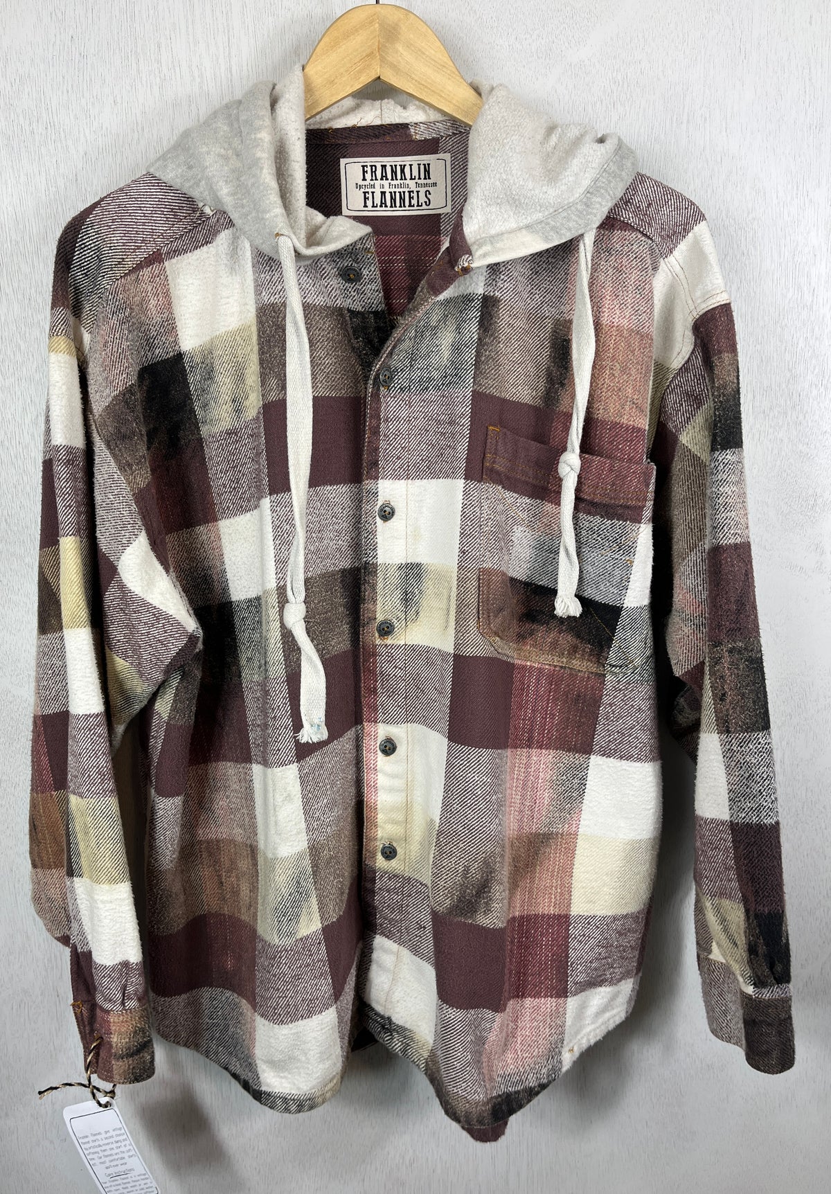 Vintage Plum, Cream, Grey and Black Flannel Hoodie Size Large