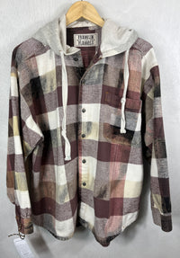 Vintage Plum, Cream, Grey and Black Flannel Hoodie Size Large