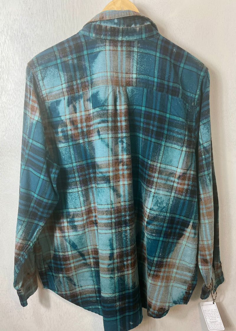 Vintage Turquoise, Royal Blue and Black Flannel Size Large