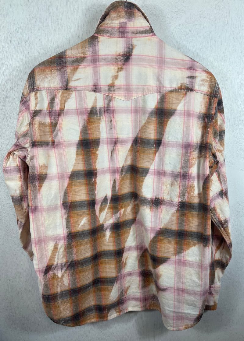 Vintage Western Style Rust, White and Pink Flannel Size Medium