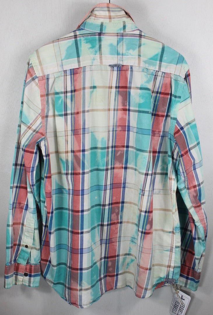 Vintage Turquoise, Pink and White Lightweight Flannel Size Large