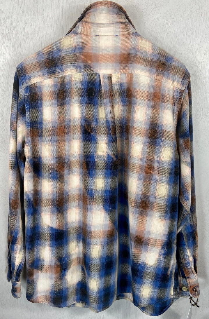 Vintage Blue, Black, White and Rust Flannel Size Medium