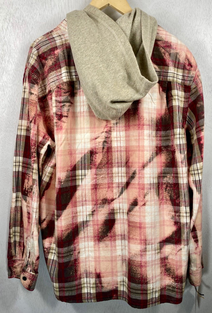 Vintage Red, Pink and White Flannel with Hoodie Size XL