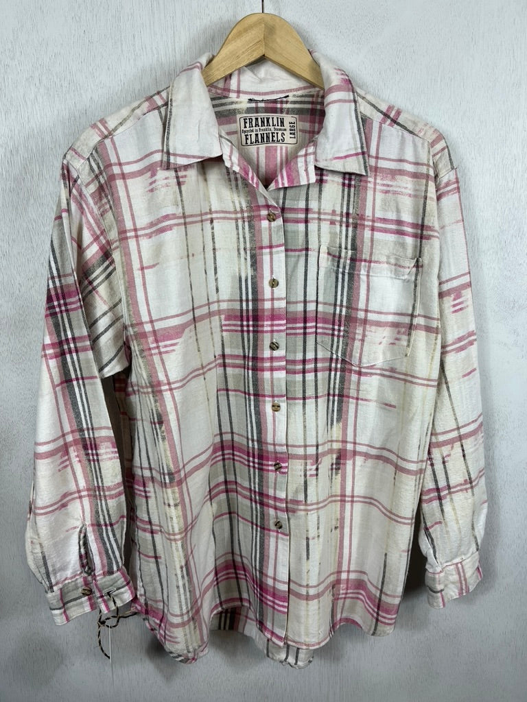 Vintage Pink, Grey and White Flannel Size Large