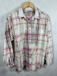 Vintage Pink, Grey and White Flannel Size Large