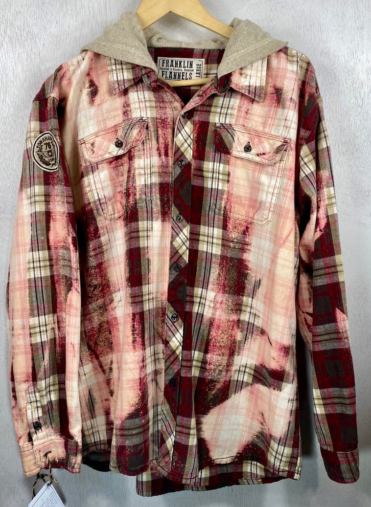 Vintage Red, Pink and White Flannel with Hoodie Size XL