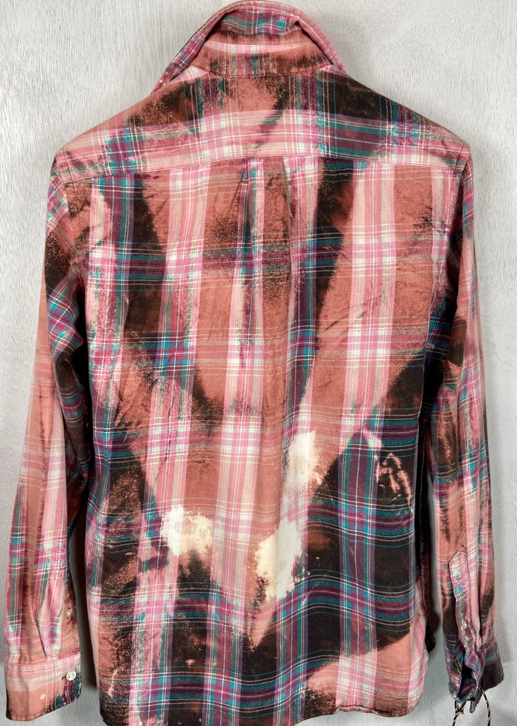 Vintage Pink, Turquoise and Chocolate Brown Flannel Size Small