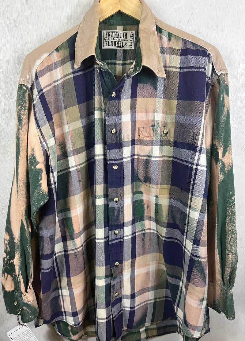 Vintage Navy, Peach, Caramel and Green Flannel Size XL