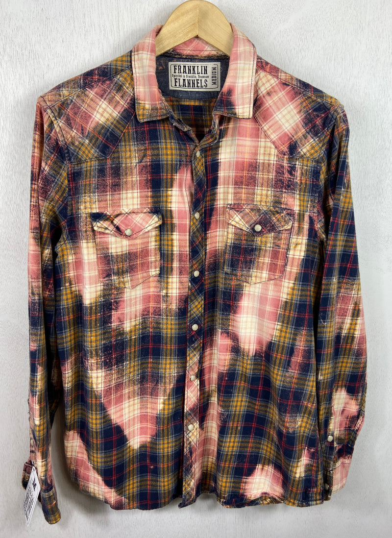 Vintage Western Style Navy, Red, Yellow and Pink Flannel Size Medium
