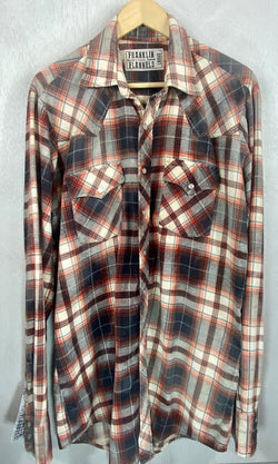 Vintage Western Style Black, Grey, White and Orange Flannel Size Large Tall