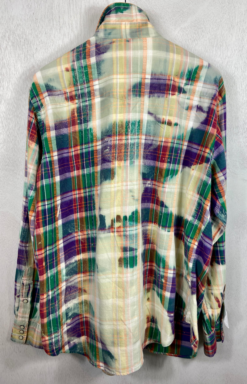 Vintage Western Style Green, Purple, Cream and Rust Flannel Size Large