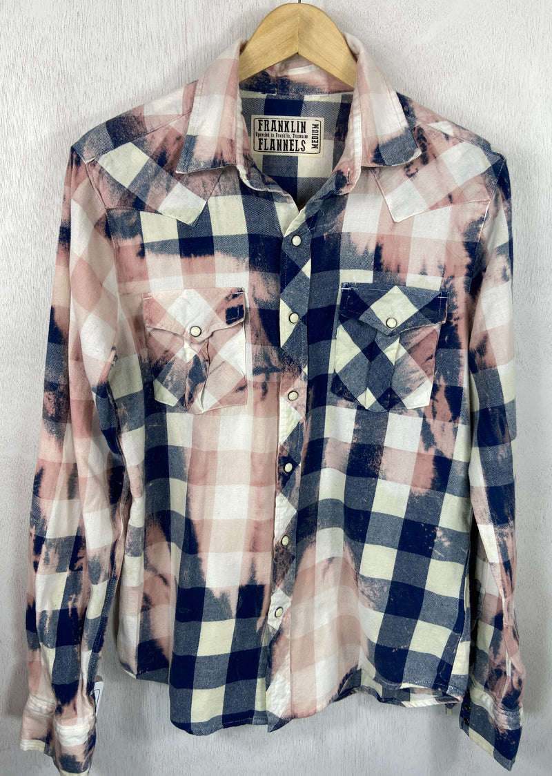 Vintage Western Style Navy Blue, White and Pink Flannel Size Medium