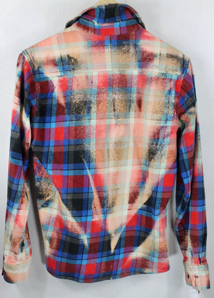 Vintage Royal Blue, Red, Black and Pink Flannel Size Small