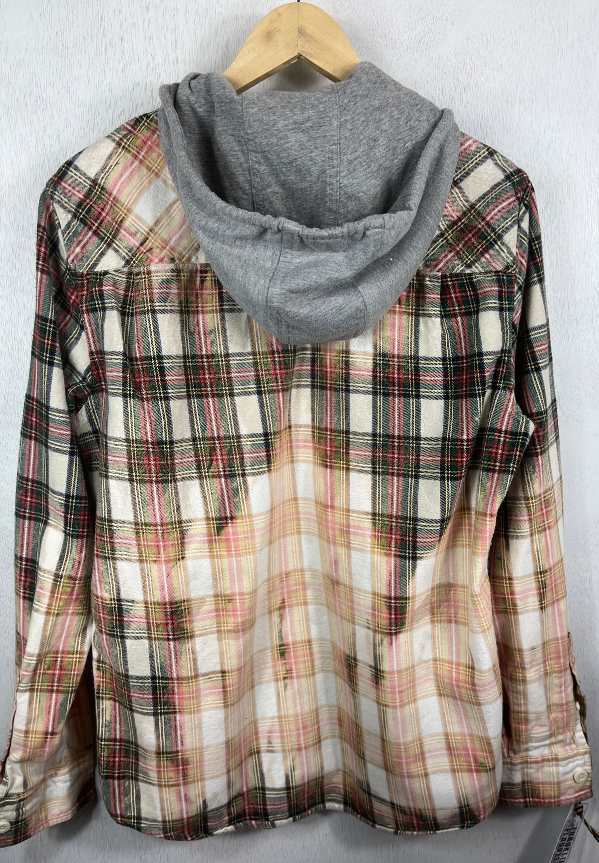 Vintage Red, Green, White and Gold Flannel Hoodie Size Medium