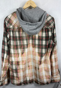 Vintage Red, Green, White and Gold Flannel Hoodie Size Medium