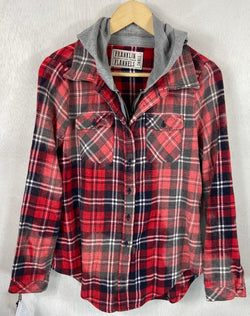 Vintage Red, Black and White Hoodie Flannel Size Small