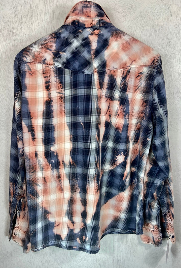 Vintage Western Style Navy, Light Blue and Pink Lightweight Cotton Size Small
