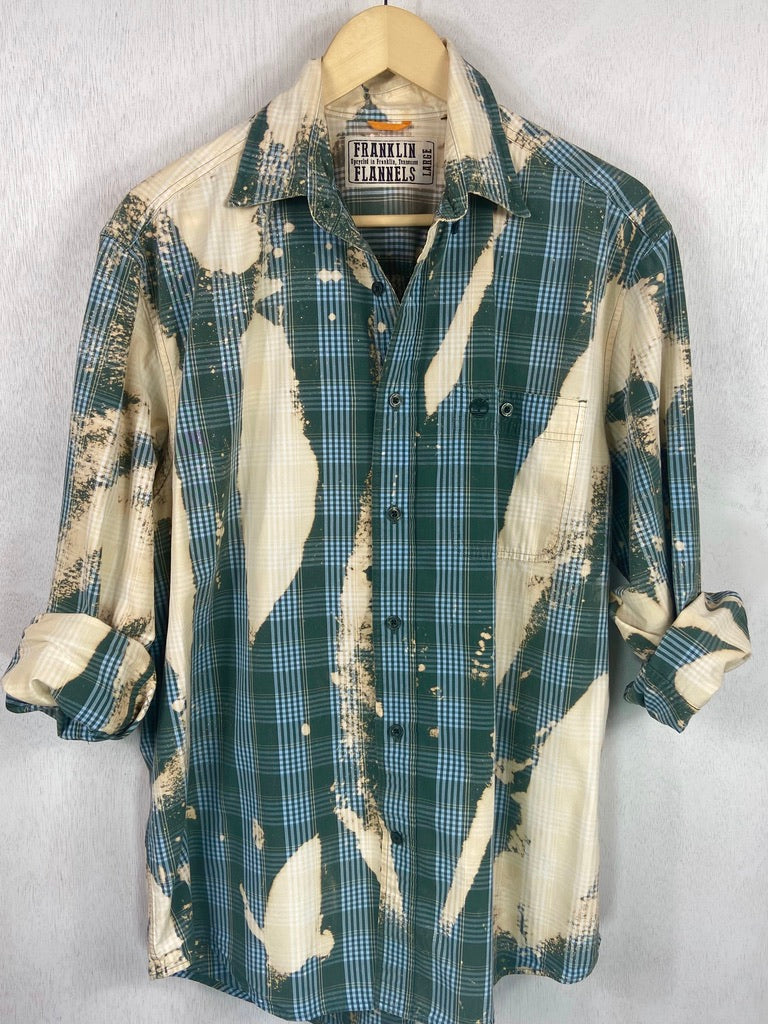 Vintage Army Green, Light Blue and Cream Lightweight Cotton Size Large