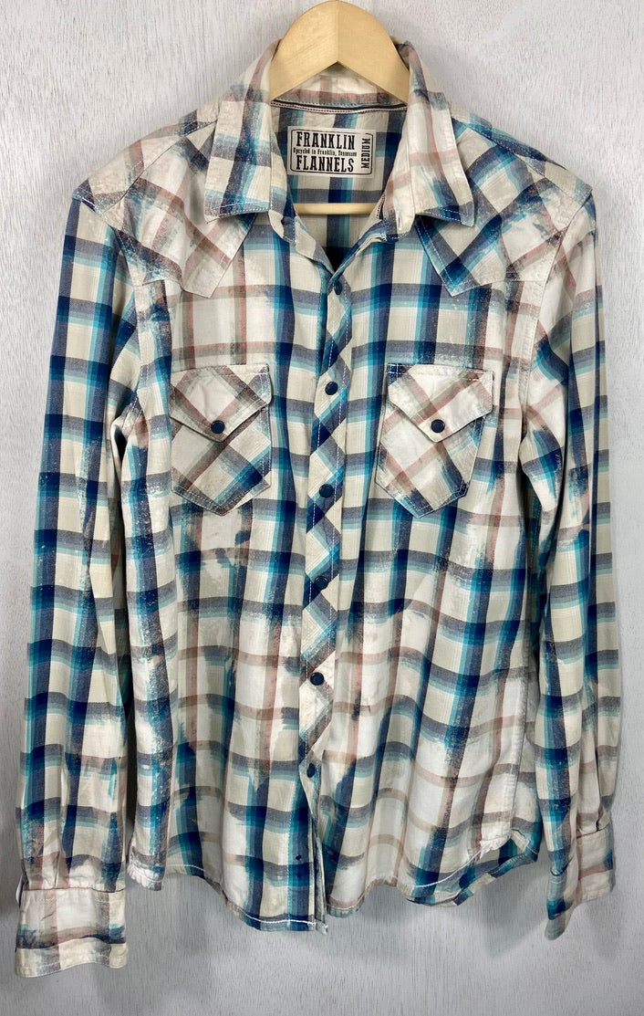 Vintage Western Style Turquoise, Navy Blue and White Flannel Size Medium