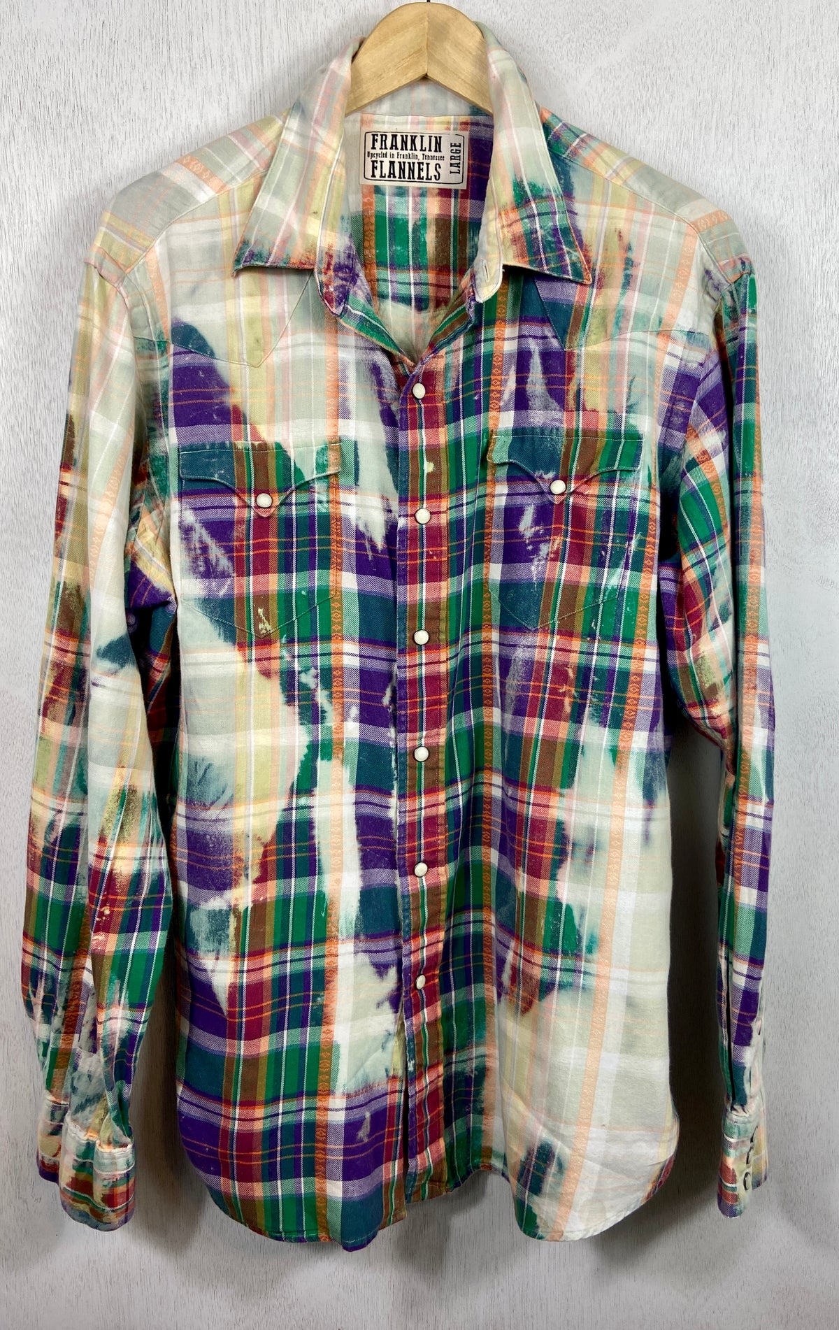 Vintage Western Style Green, Purple, Cream and Rust Flannel Size Large
