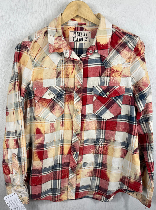 Vintage Western Style Red, Blue, Light Yellow and White Flannel Size Small