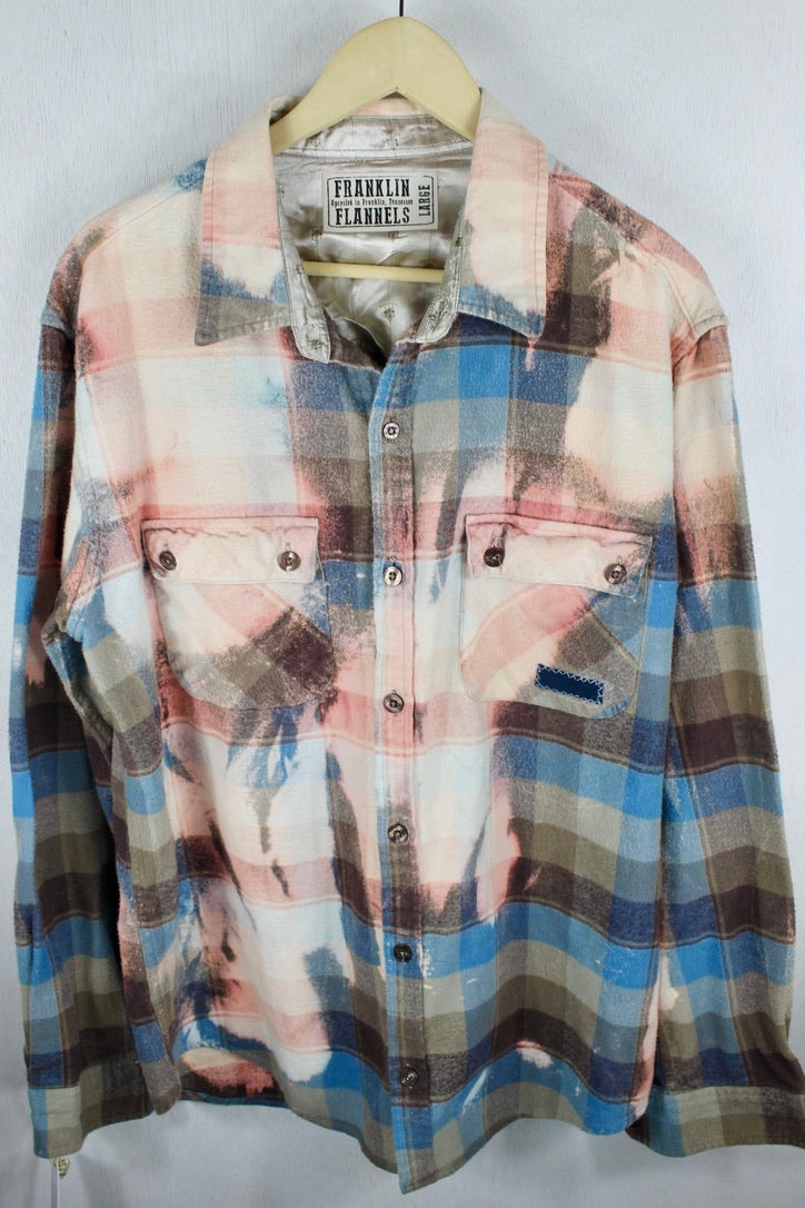 Vintage Blue, Taupe and Pink Flannel Size Large