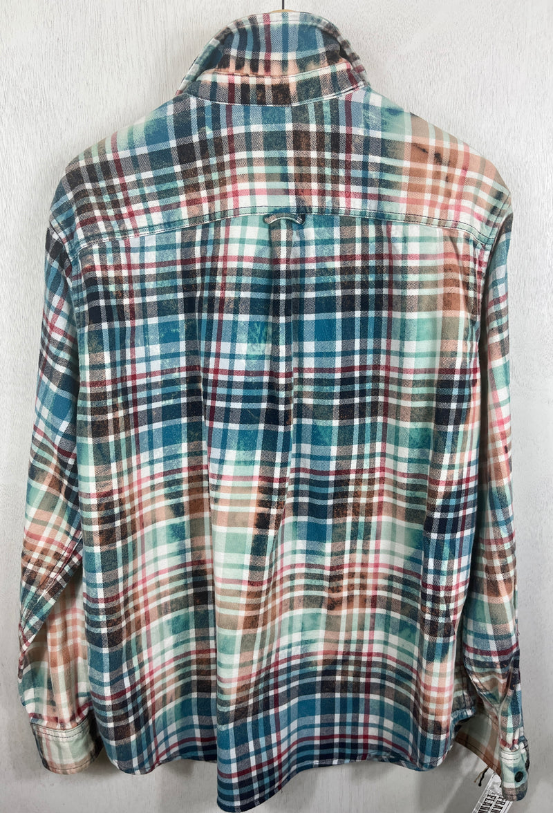 Vintage Turquoise, Peach and White Flannel Size Large