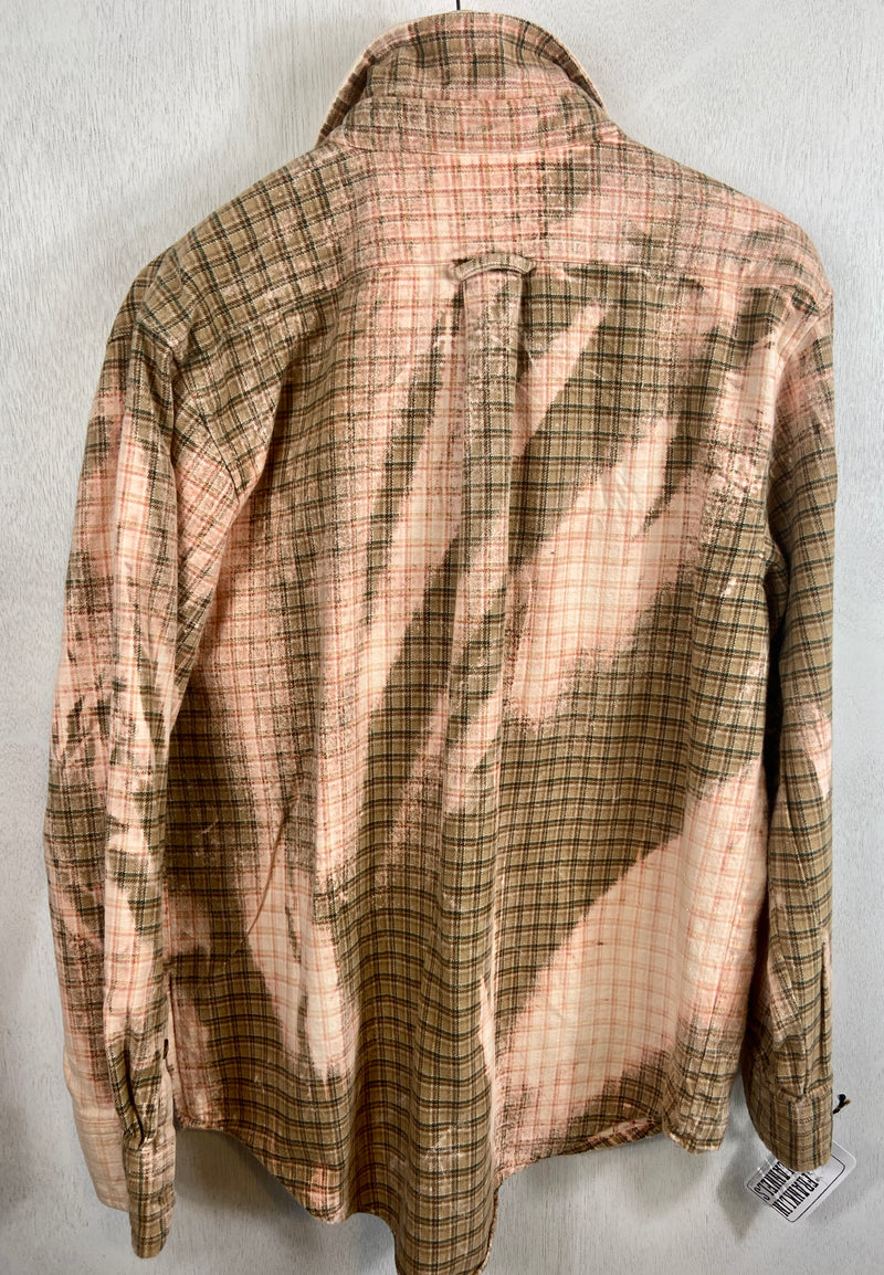 Vintage Brown, Sage Green and Pink Flannel Size Large